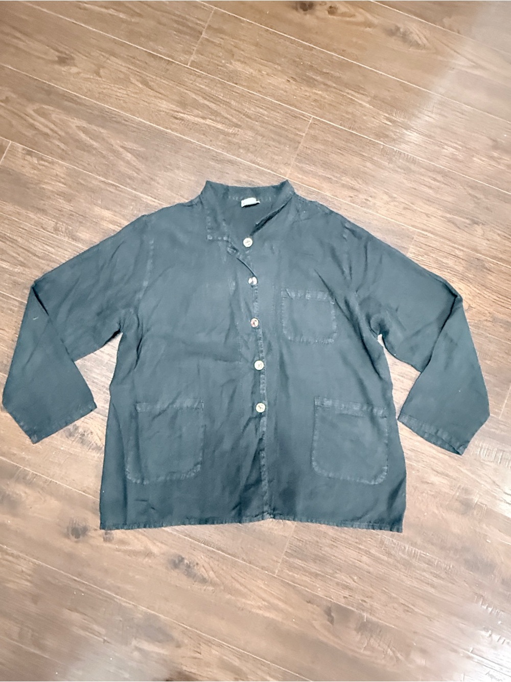 MATCH POINT BLACK LINEN LONG SLEEVE BUTTON DOWN TOP
